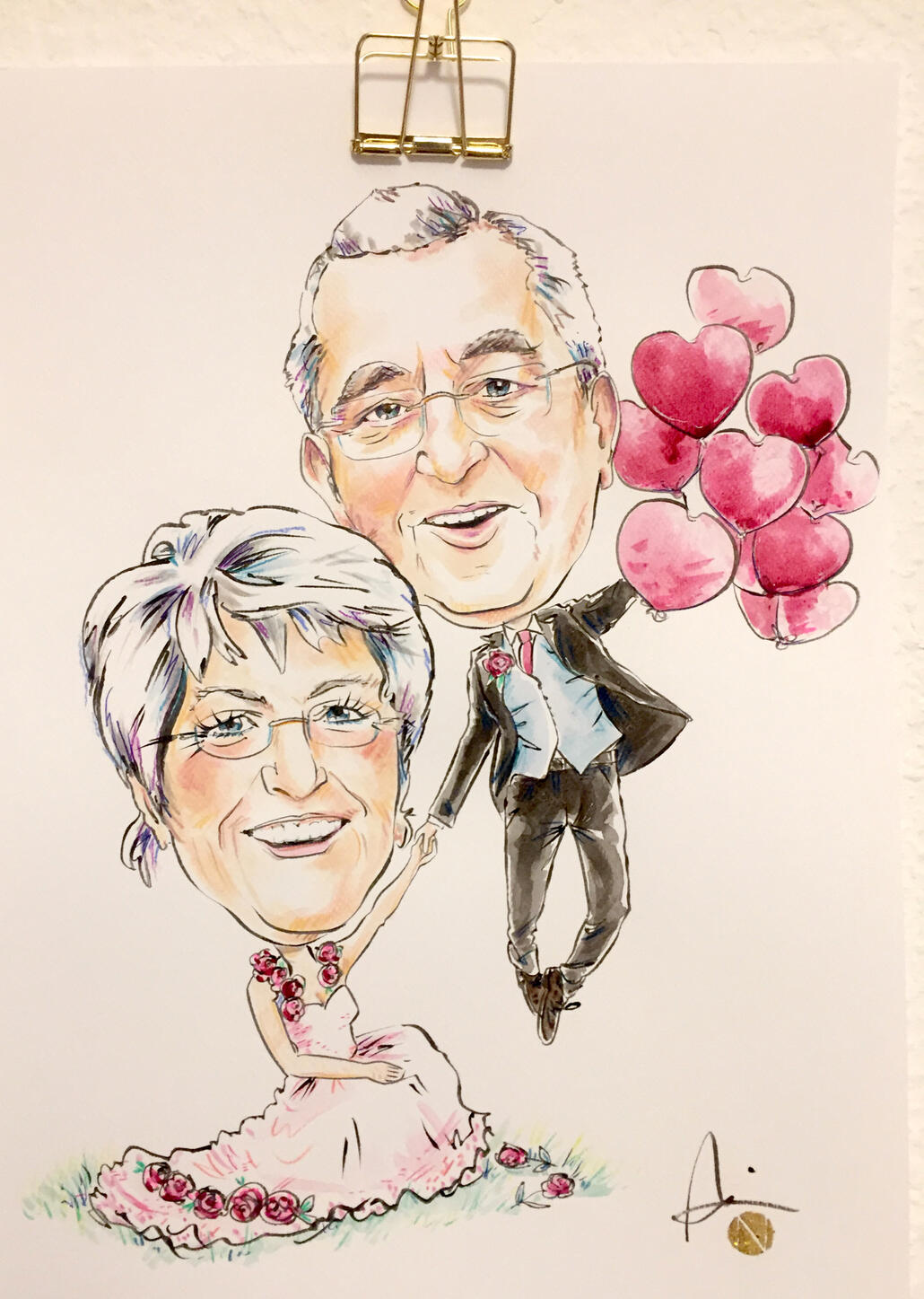 Karikatur Brautpaar Hochzeitstag